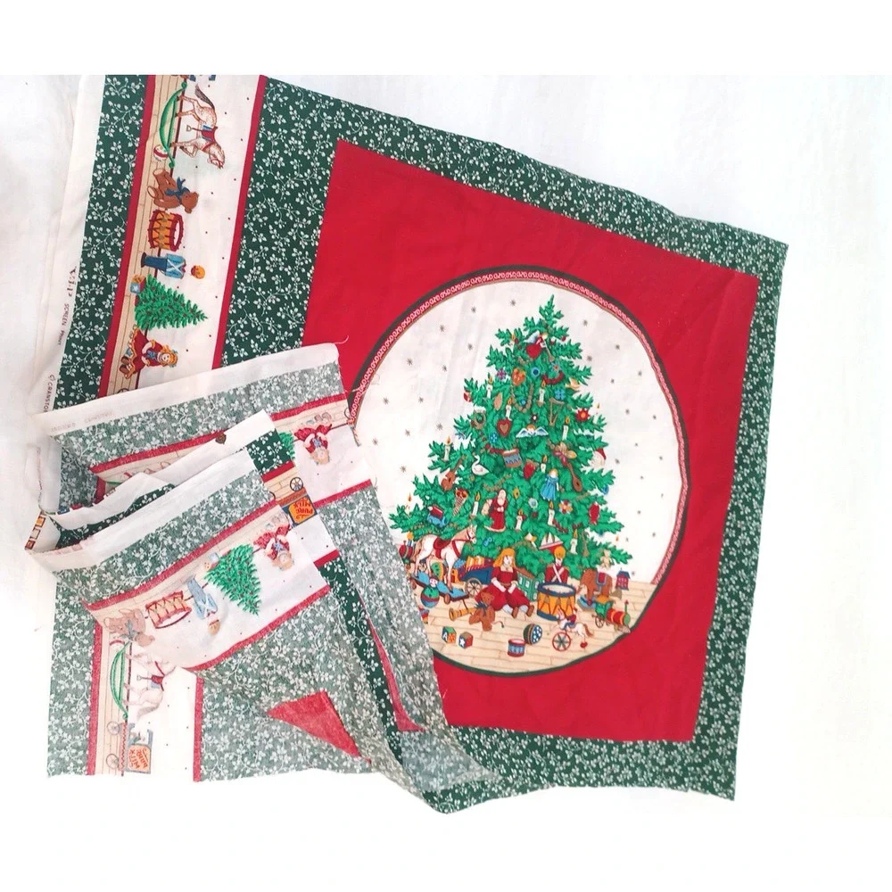 VTG Cranston Christmas Tree Fabric Panel 4 Pillow Blocks Quilt Cotton Panel